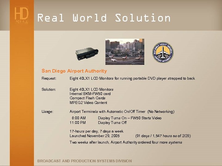 Real World Solution San Diego Airport Authority Request: Eight 40 LX 1 LCD Monitors