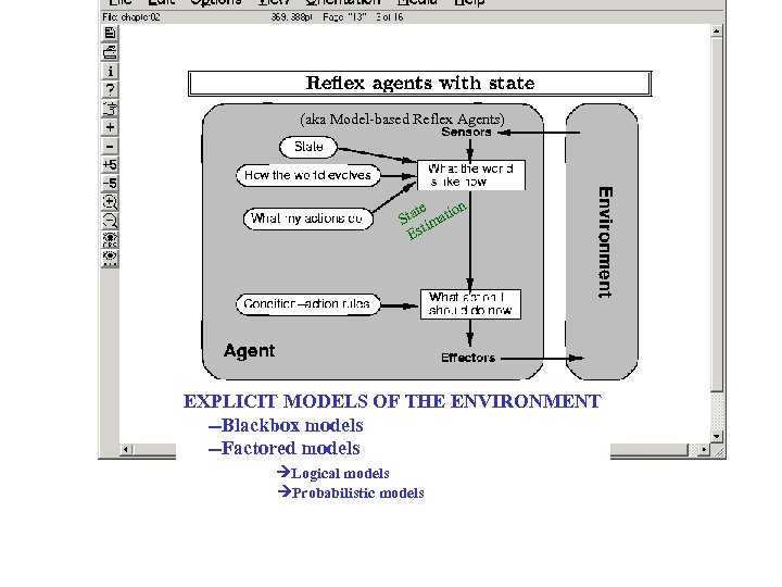 (aka Model-based Reflex Agents) te on Sta imati Est EXPLICIT MODELS OF THE ENVIRONMENT