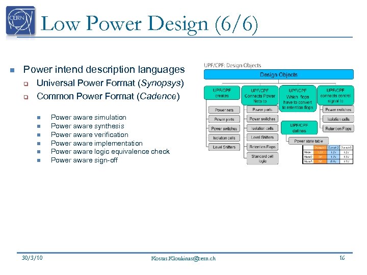 Low Power Design (6/6) n Power intend description languages q q Universal Power Format