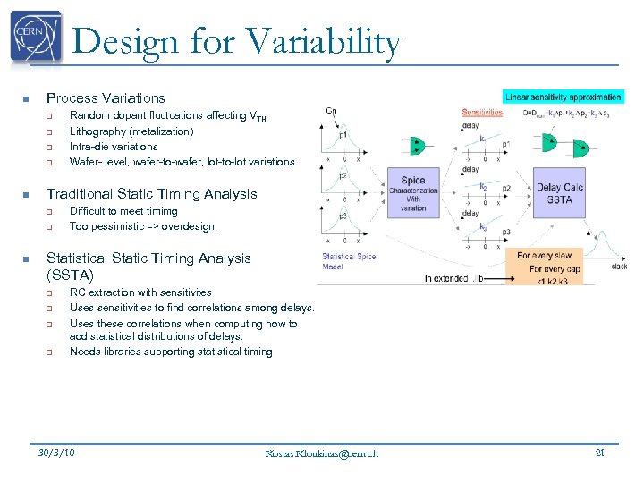 Design for Variability n Process Variations q q n Traditional Static Timing Analysis q