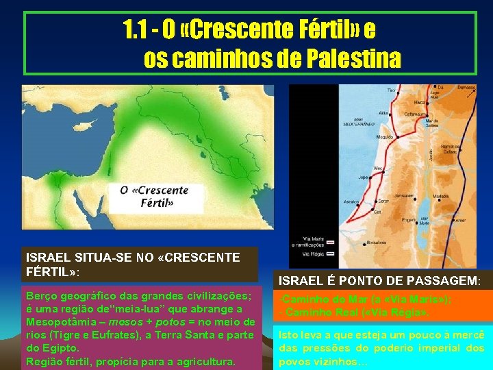 1. 1 - O «Crescente Fértil» e os caminhos de Palestina ISRAEL SITUA-SE NO