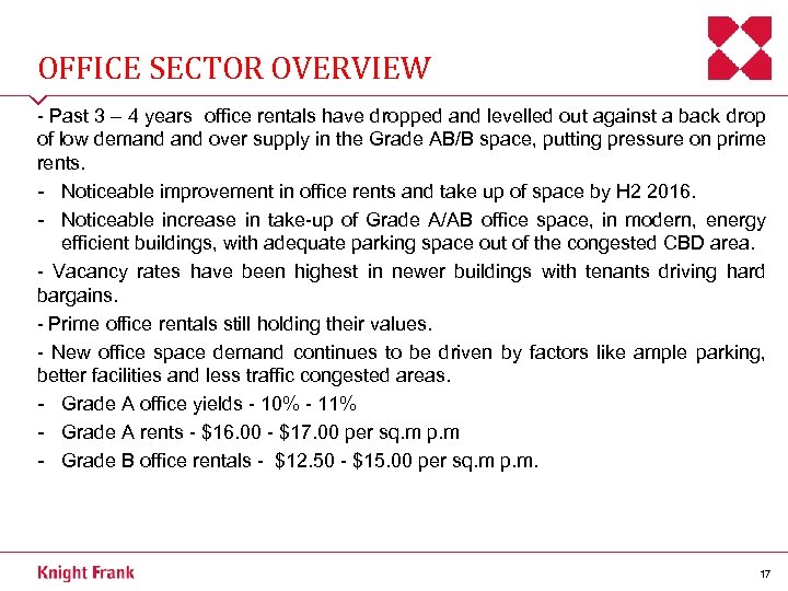 OFFICE SECTOR OVERVIEW - Past 3 – 4 years office rentals have dropped and