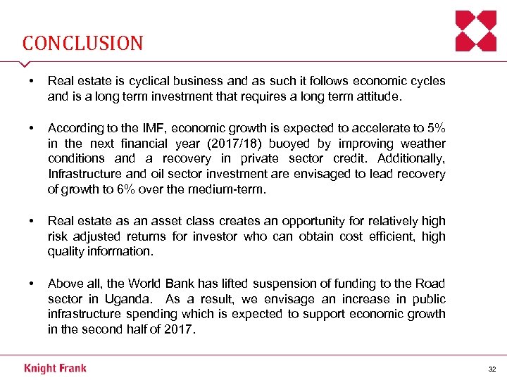 CONCLUSION • Real estate is cyclical business and as such it follows economic cycles