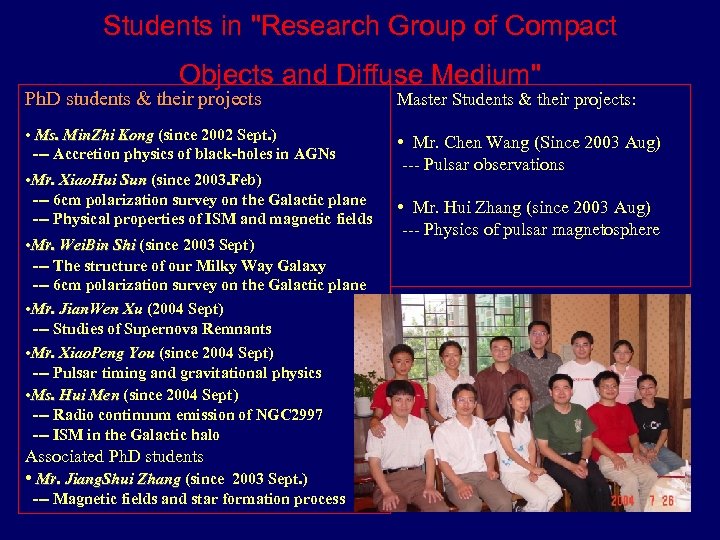 Students in "Research Group of Compact Objects and Diffuse Medium" Ph. D students &
