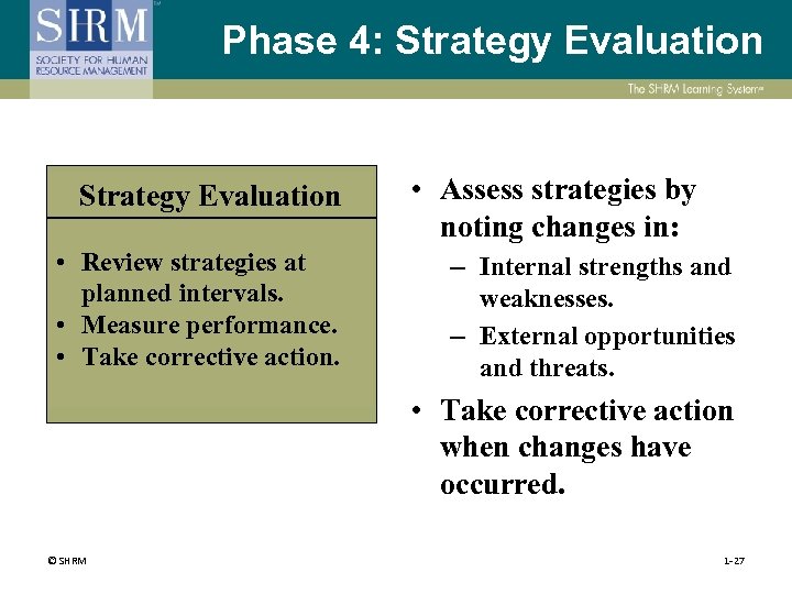 Phase 4: Strategy Evaluation • Review strategies at planned intervals. • Measure performance. •