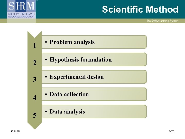 Scientific Method 1 • Problem analysis 2 • Hypothesis formulation 3 • Experimental design