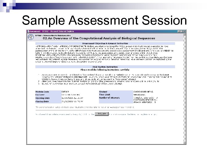 Sample Assessment Session 