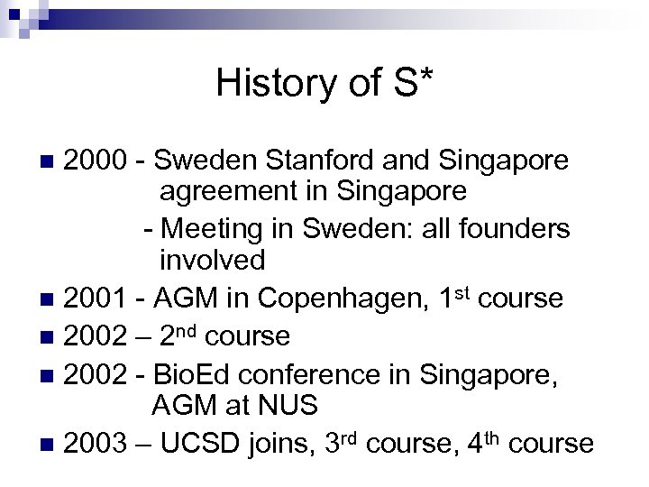 History of S* 2000 - Sweden Stanford and Singapore agreement in Singapore - Meeting