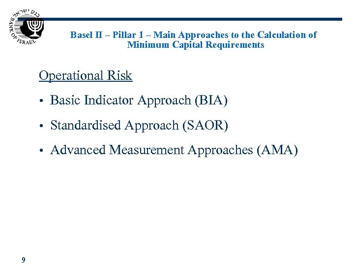 Basel II – Pillar 1 – Main Approaches to the Calculation of Minimum Capital