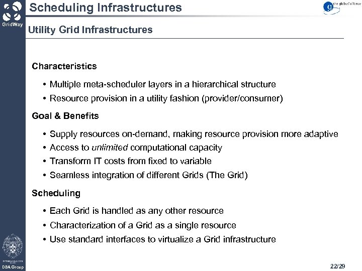 Scheduling Infrastructures Grid. Way Utility Grid Infrastructures Characteristics • Multiple meta-scheduler layers in a