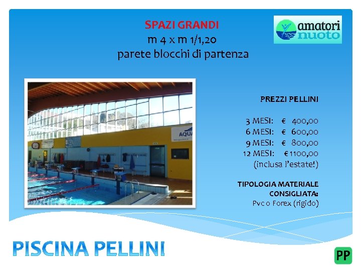 SPAZI GRANDI m 4 x m 1/1, 20 parete blocchi di partenza PREZZI PELLINI