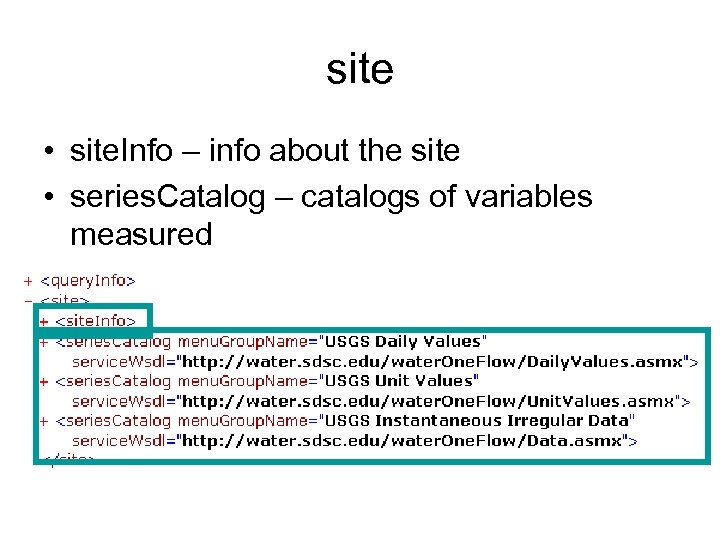 site • site. Info – info about the site • series. Catalog – catalogs