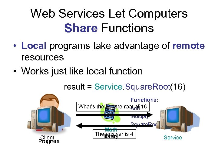 Web Services Let Computers Share Functions • Local programs take advantage of remote resources