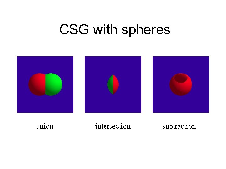 CSG with spheres union intersection subtraction 