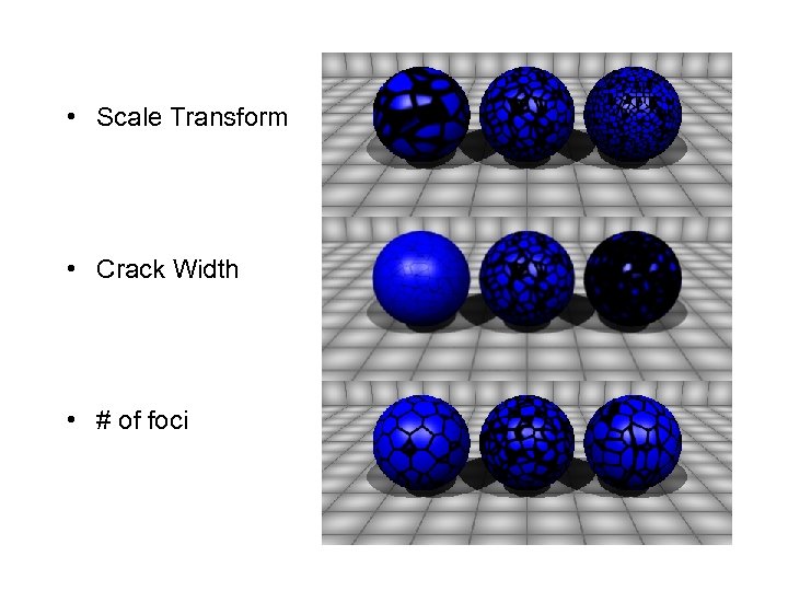  • Scale Transform • Crack Width • # of foci 