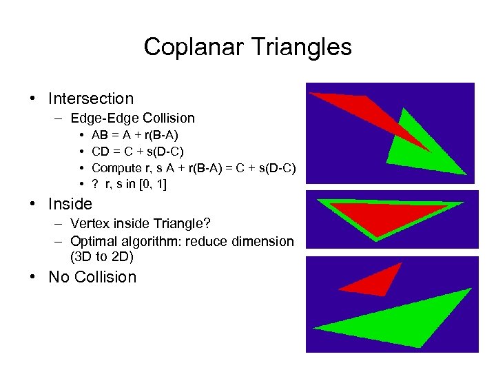 Coplanar Triangles • Intersection – Edge-Edge Collision • • AB = A + r(B-A)