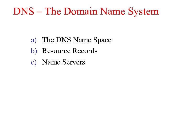 DNS – The Domain Name System a) The DNS Name Space b) Resource Records