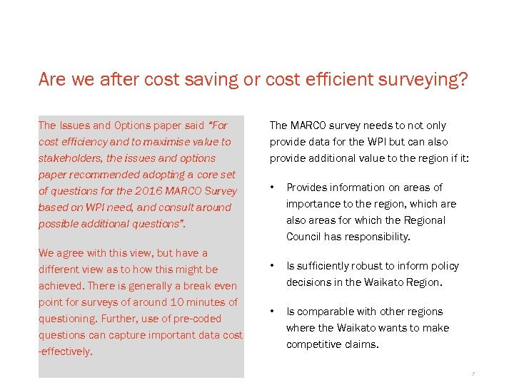 Are we after cost saving or cost efficient surveying? The Issues and Options paper