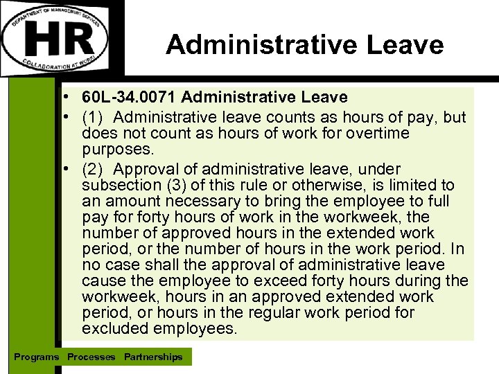 Administrative Leave • 60 L-34. 0071 Administrative Leave • (1) Administrative leave counts as