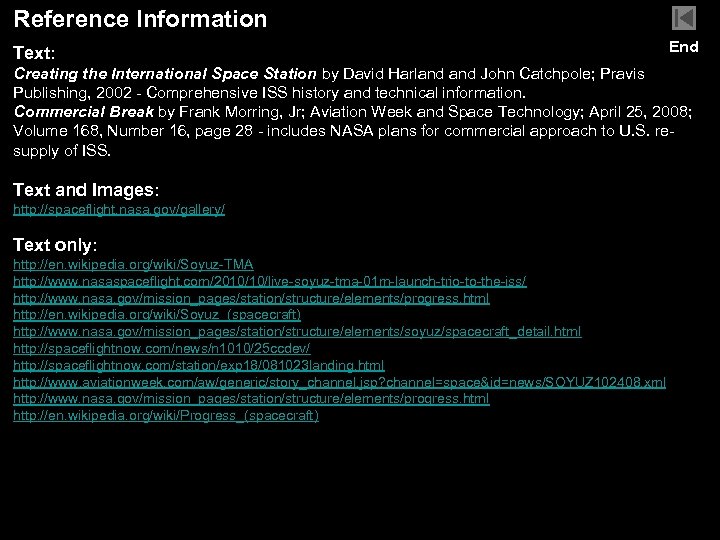 Reference Information Text: End Creating the International Space Station by David Harland John Catchpole;