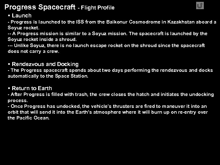 Progress Spacecraft - Flight Profile § Launch - Progress is launched to the ISS