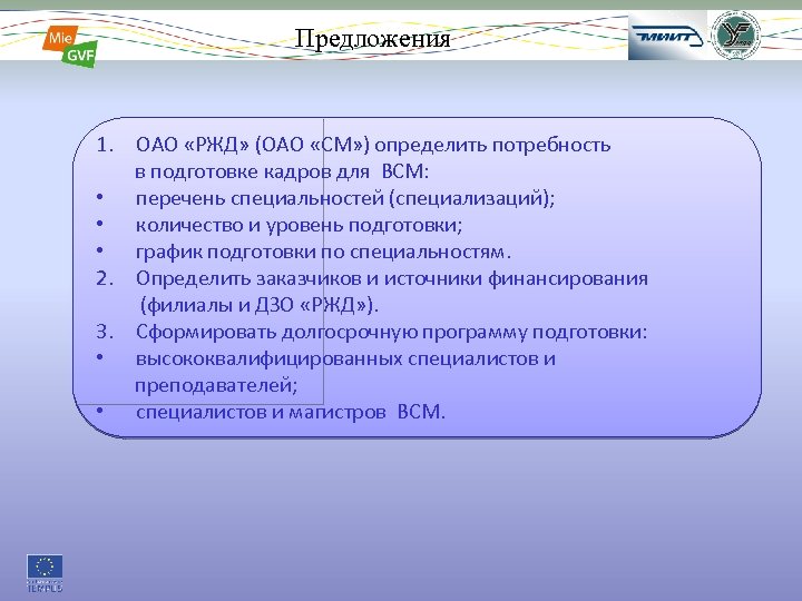 Предложения 24 epec 1. ОАО «РЖД» (ОАО «СМ» ) определить потребность в подготовке кадров