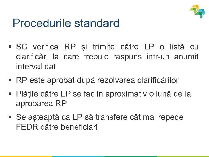 Procedurile standard § SC verifica RP și trimite către LP o listă cu clarificări