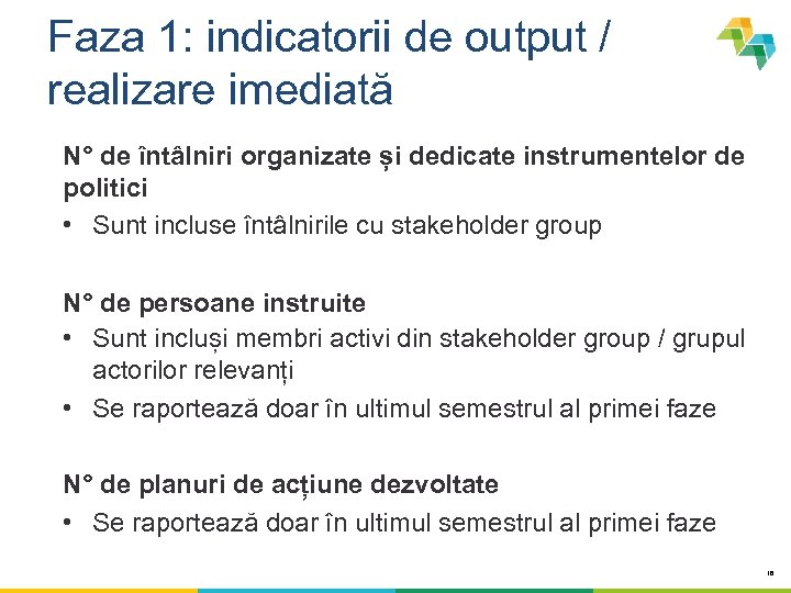 Faza 1: indicatorii de output / realizare imediată N° de întâlniri organizate și dedicate