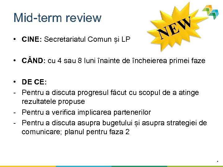 Mid-term review • CINE: Secretariatul Comun și LP EW N • C ND: cu