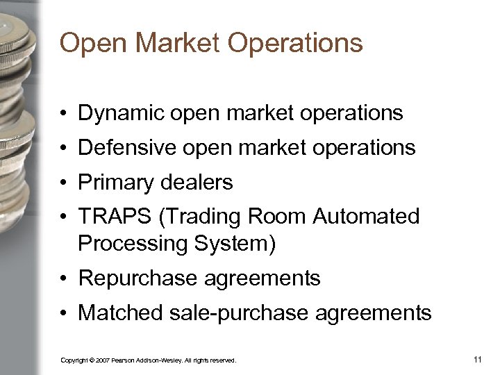 Open Market Operations • Dynamic open market operations • Defensive open market operations •
