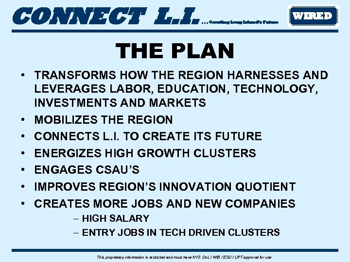 CONNECT L. I. . Creating Long Island’s Future WIRED THE PLAN • TRANSFORMS HOW
