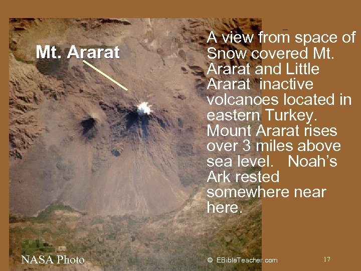 A view from space of Snow covered Mt. Ararat and Little Ararat inactive volcanoes