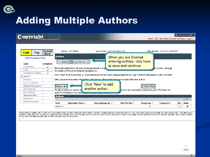 Adding Multiple Authors When you are finished entering authors, click here to save and