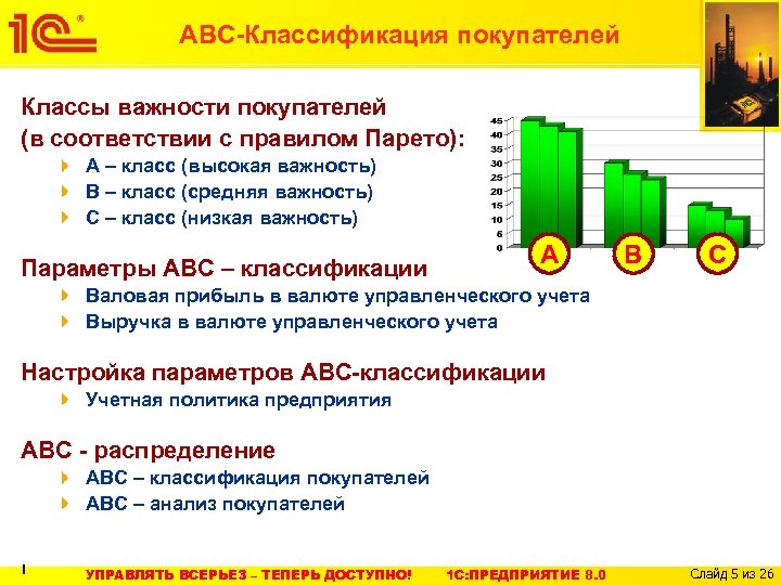 АВС-Классификация покупателей Классы важности покупателей (в соответствии с правилом Парето): А – класс (высокая