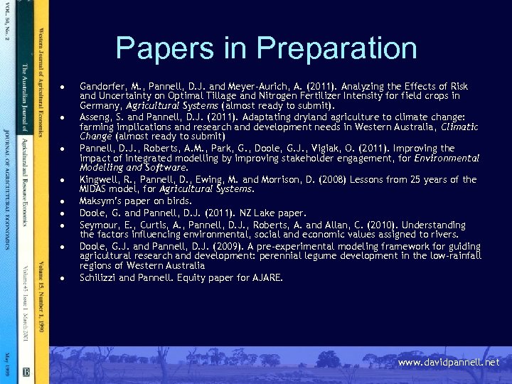 Papers in Preparation · · · · · Gandorfer, M. , Pannell, D. J.