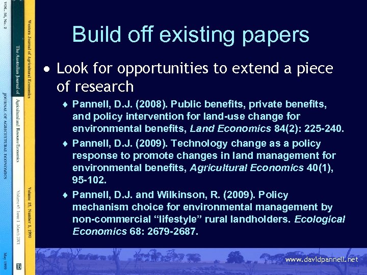 Build off existing papers · Look for opportunities to extend a piece of research