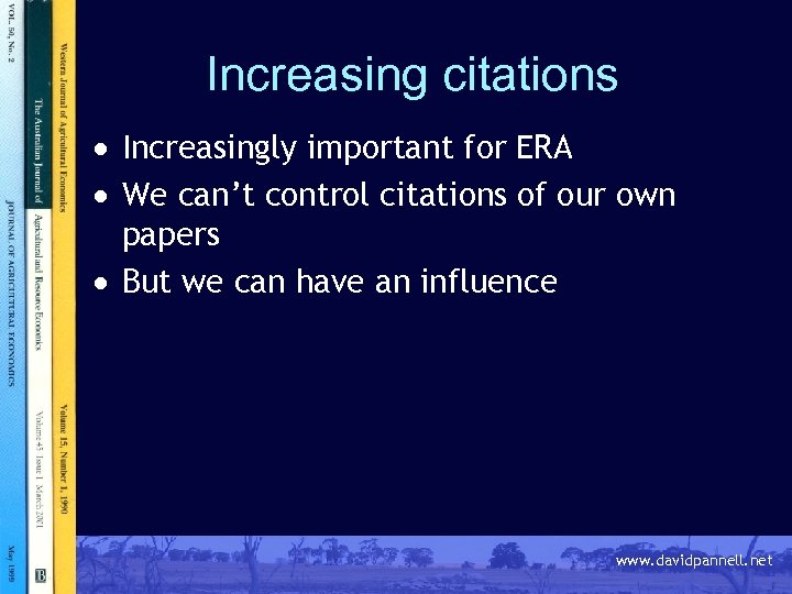 Increasing citations · Increasingly important for ERA · We can’t control citations of our