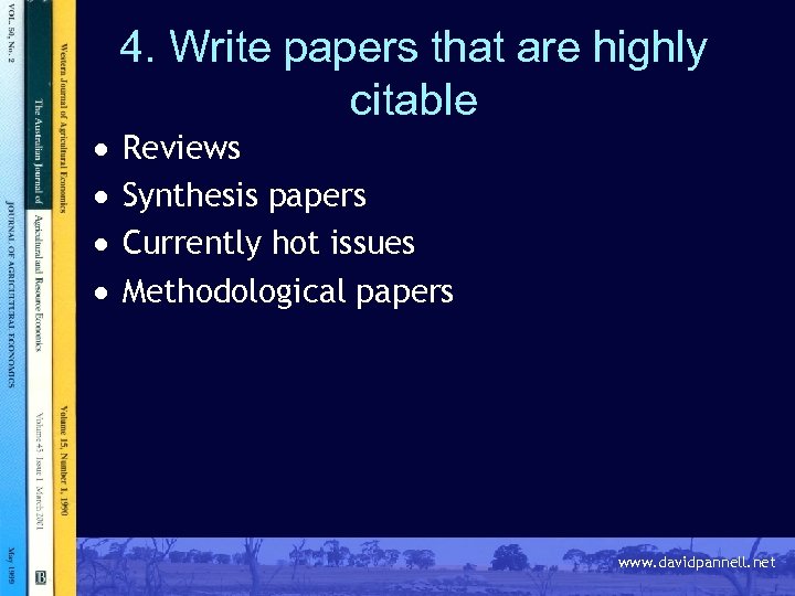 4. Write papers that are highly citable · · Reviews Synthesis papers Currently hot
