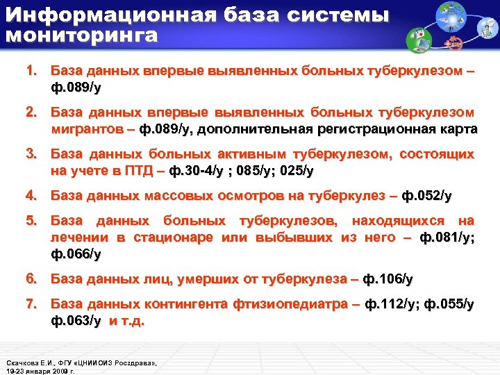 Информационная база системы мониторинга 1. База данных впервые выявленных больных туберкулезом – ф. 089/у