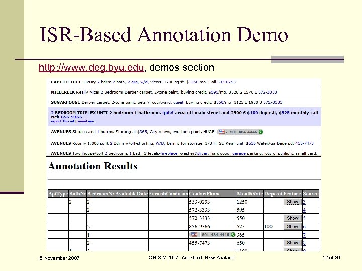 ISR-Based Annotation Demo http: //www. deg. byu. edu, demos section 6 November 2007 ONISW