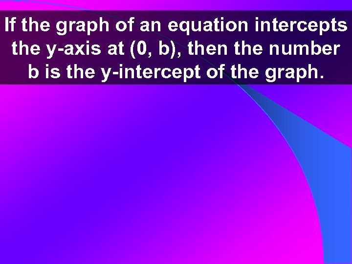 If the graph of an equation intercepts the y-axis at (0, b), then the