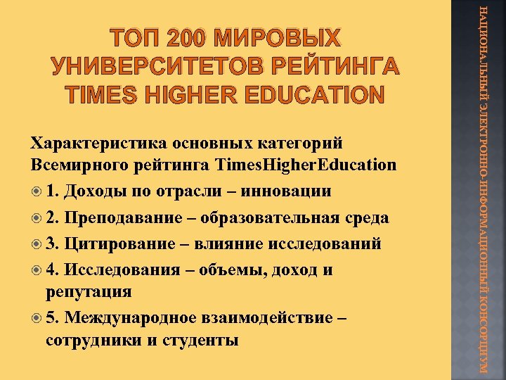Характеристика основных категорий Всемирного рейтинга Times. Higher. Education 1. Доходы по отрасли – инновации