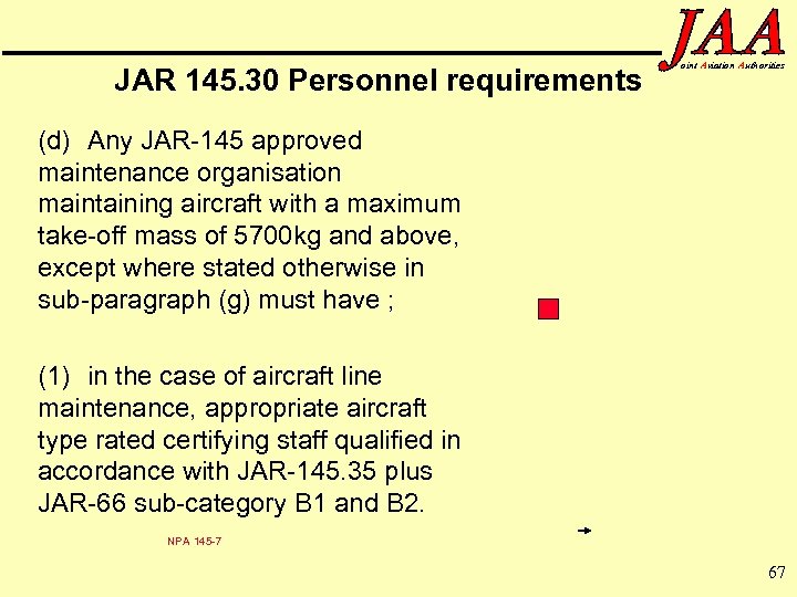 JAR 145. 30 Personnel requirements oint Aviation Authorities (d) Any JAR-145 approved maintenance organisation