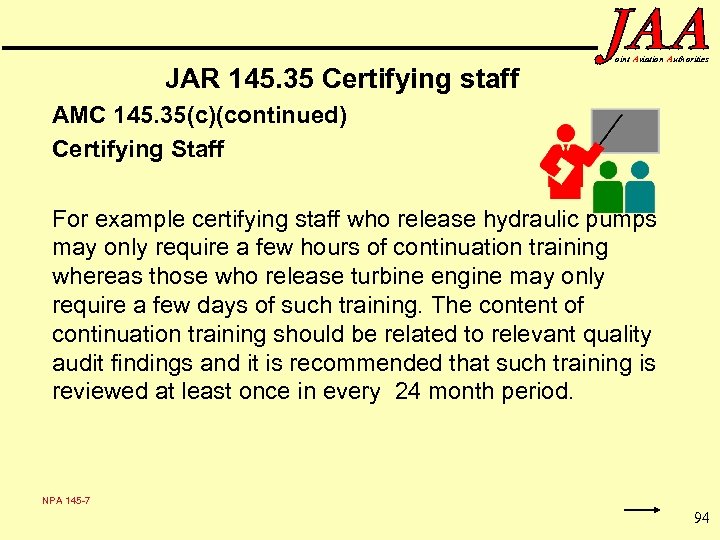 JAR 145. 35 Certifying staff oint Aviation Authorities AMC 145. 35(c)(continued) Certifying Staff For