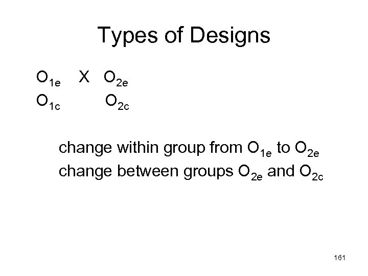 Types of Designs O 1 e O 1 c X O 2 e O