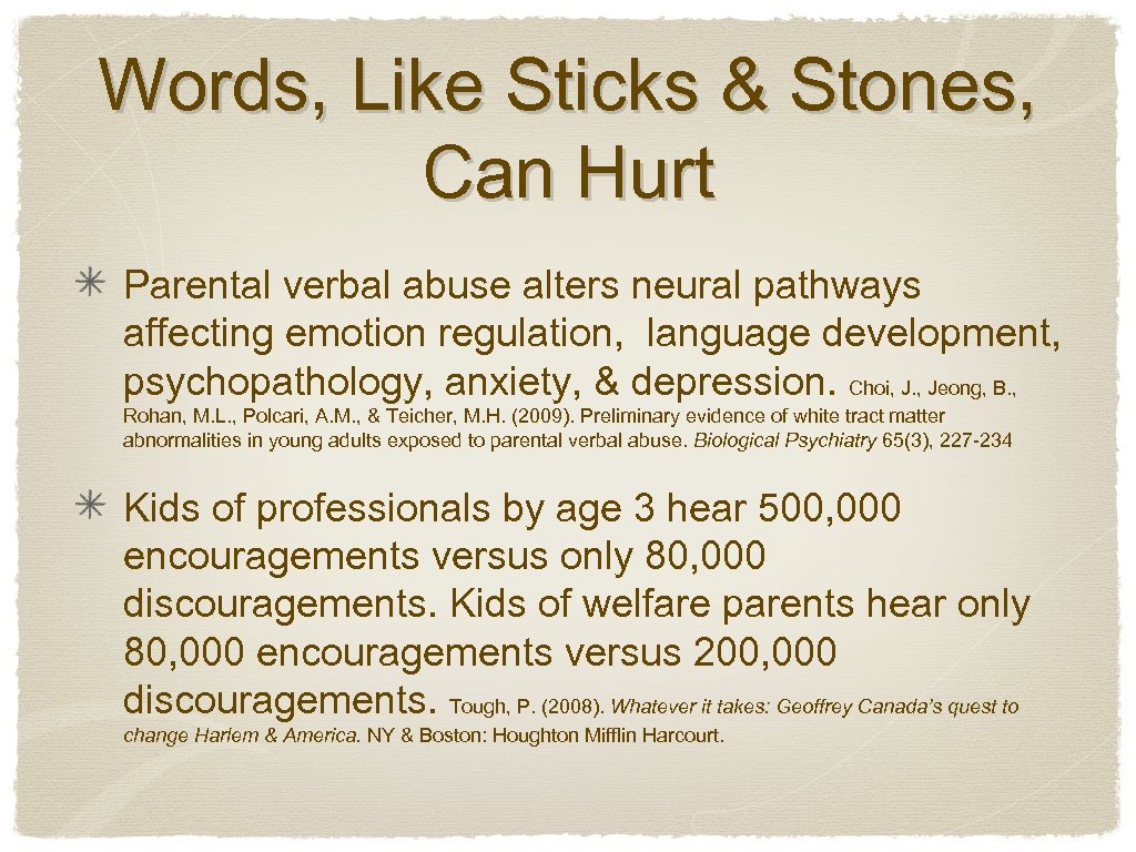 Words, Like Sticks & Stones, Can Hurt Parental verbal abuse alters neural pathways affecting