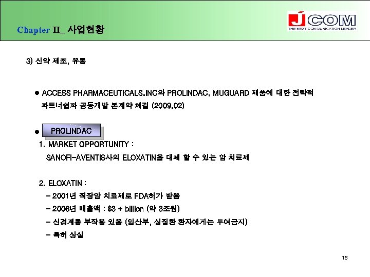 Chapter Ⅱ_ 사업현황 3) 신약 제조, 유통 l ACCESS PHARMACEUTICALS. INC와 PROLINDAC, MUGUARD 제품에