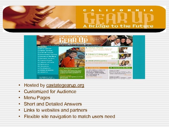  • • • Hosted by castategearup. org Customized for Audience Menu Pages Short