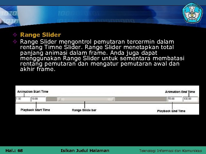 v Range Slider mengontrol pemutaran tercermin dalam rentang Timne Slider. Range Slider menetapkan total