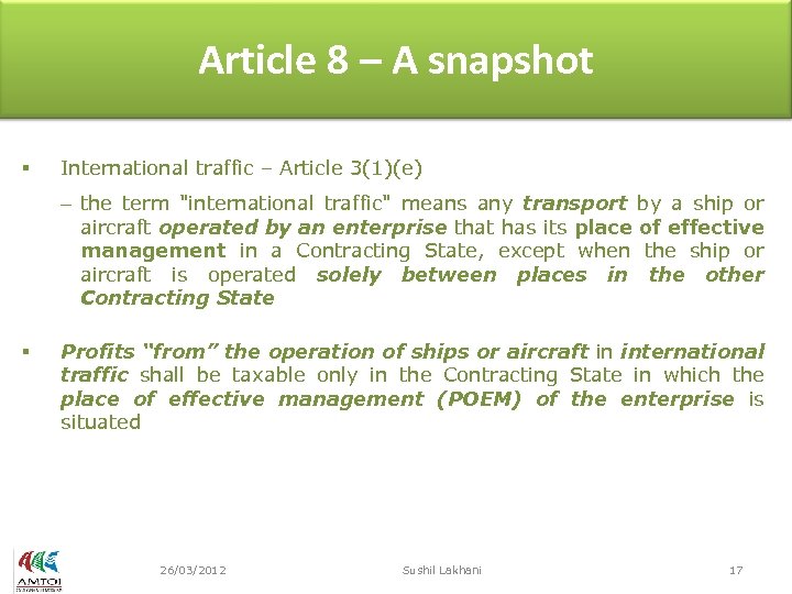 Article 8 – A snapshot § International traffic – Article 3(1)(e) – the term